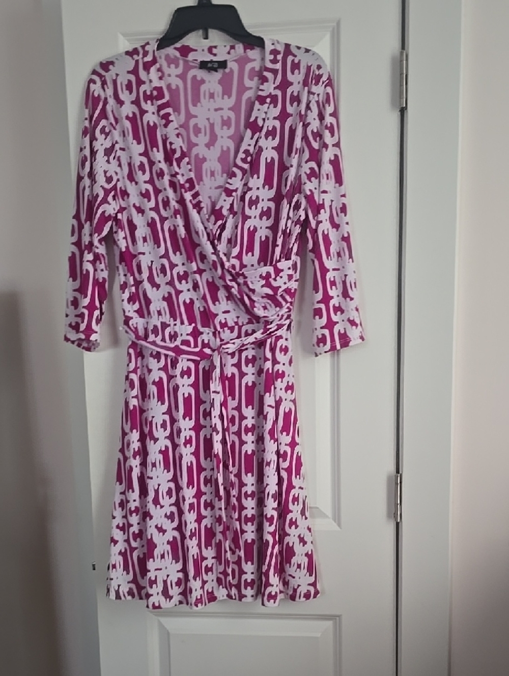 AGB Pink and White Printed Wrap Dress